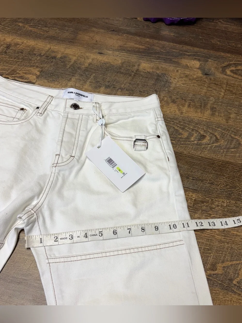NEW Karl Lagerfeld Contrast Stitch Carpenter Natural Denim Pant Men 30X30 Cotton